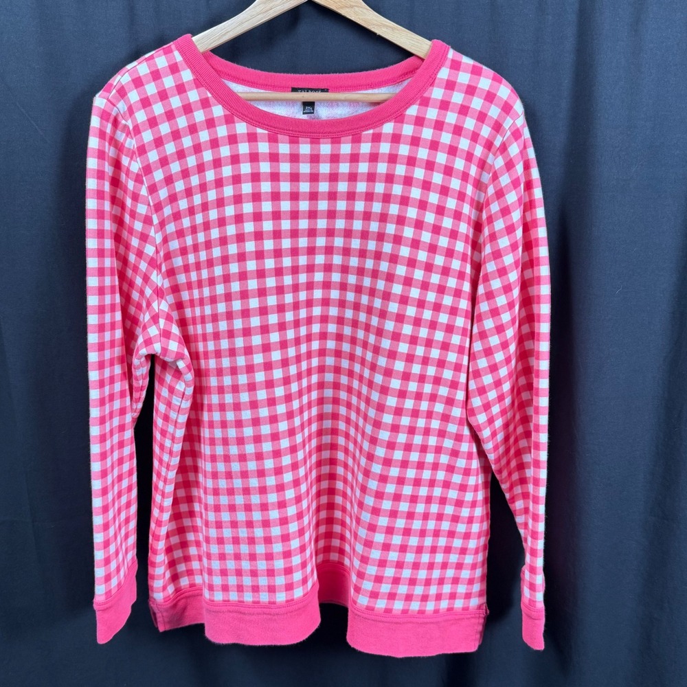 Talbots Gingham Crewneck Sweatshirt Hot Pink White Cotton Plus Petite Womens 2XP